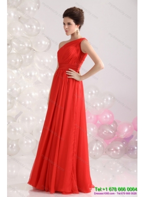 New Style Ruching Red One Shoulder Prom Dresses for 2015