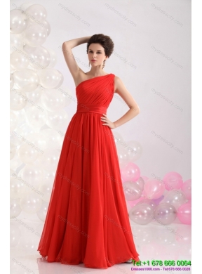 New Style Ruching Red One Shoulder Prom Dresses for 2015