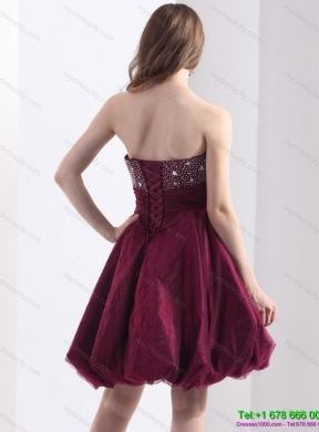 Perfect Wine Red Strapless Short Prom Dresses with Beading