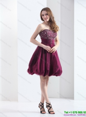 Perfect Wine Red Strapless Short Prom Dresses with Beading