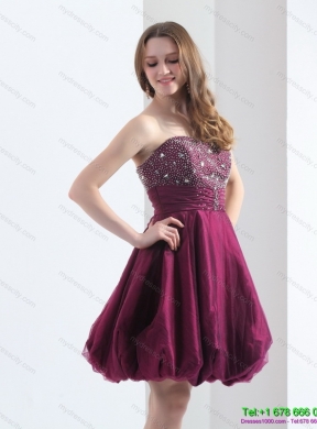 Perfect Wine Red Strapless Short Prom Dresses with Beading