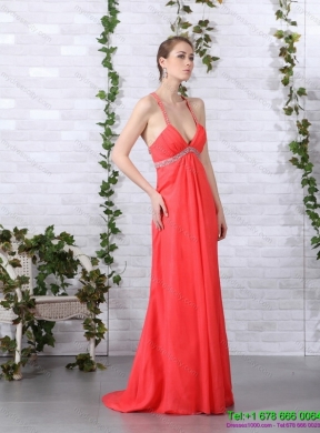 Spaghetti Straps Prom Dresses with Ruching and Beading