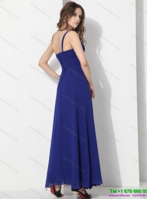 2015 Designer Ankle Length Blue Prom Dress with Beading