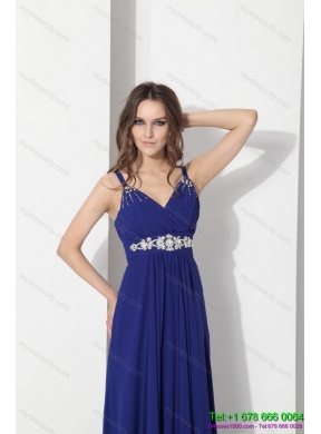 2015 Designer Ankle Length Blue Prom Dress with Beading