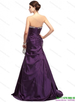 2015 Designer Brush Train Prom Dress with Ruching and Beading