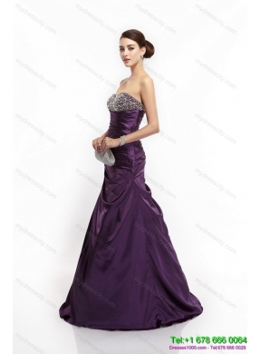 2015 Designer Brush Train Prom Dress with Ruching and Beading