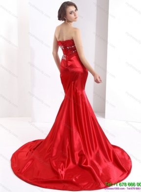 2015 Designer Ruching and Beading Prom Dress with Brush Train