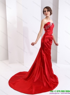 2015 Designer Ruching and Beading Prom Dress with Brush Train