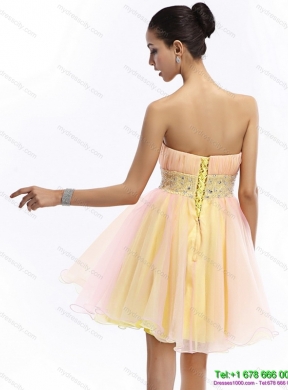 2015 Designer Strapless Multi Color Prom Dress with Beading and Ruching