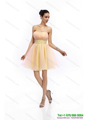 2015 Designer Strapless Multi Color Prom Dress with Beading and Ruching