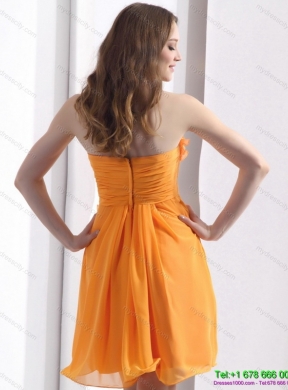 2015 Designer Strapless Orange Prom Dress with Hand Made Flowers and Ruching