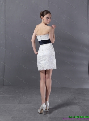 2015 Designer Strapless White Prom Dress with Lace and Belt