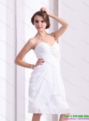 2015 Designer Sweetheart White Prom Dress with Hand Made Flowers and Ruching