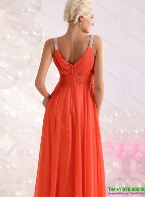 Designer 2015 Empire Orange Prom Dress with Beading and Ruching