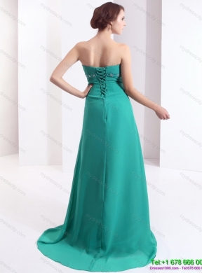 Designer 2015 Strapless Brush Train Prom Dress with Beading and Ruching