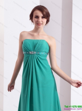 Designer 2015 Strapless Brush Train Prom Dress with Beading and Ruching