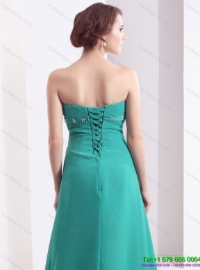 Designer 2015 Strapless Brush Train Prom Dress with Beading and Ruching