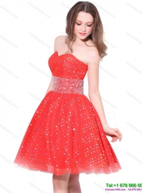 Designer 2015 Sweetheart Beading Mini Length Prom Dress in Red