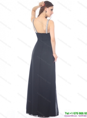 Designer Floor Length Beading Black Prom Dress for 2015