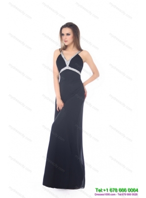 Designer Floor Length Beading Black Prom Dress for 2015