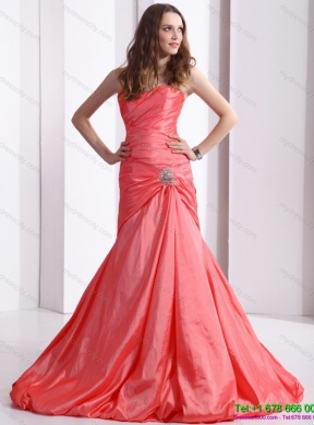 Designer Ruching and Beading Prom Dress with Brush Train