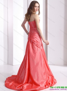 Designer Ruching and Beading Prom Dress with Brush Train