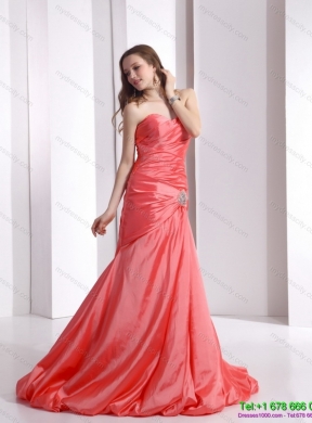 Designer Ruching and Beading Prom Dress with Brush Train