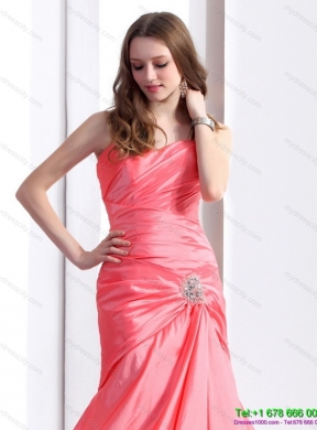 Designer Ruching and Beading Prom Dress with Brush Train