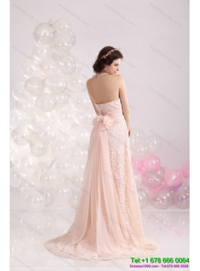 Designer Strapless Sequins and Lace Prom Dress with Brush Train