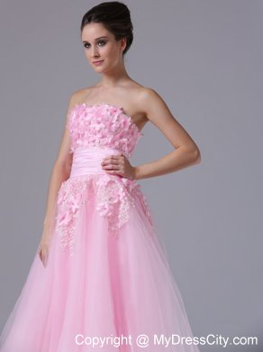 Handle-Made Flower Decorate Pink maxi Homecoming Dress