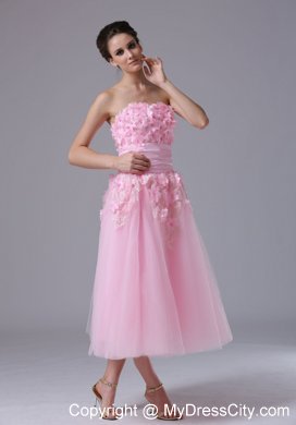 Handle-Made Flower Decorate Pink maxi Homecoming Dress