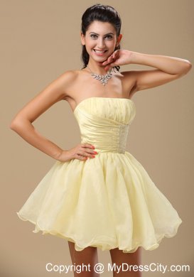 Light Yellow Homecoming Dress With Beading and Ruch Decorate