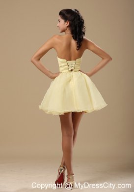 Light Yellow Homecoming Dress With Beading and Ruch Decorate