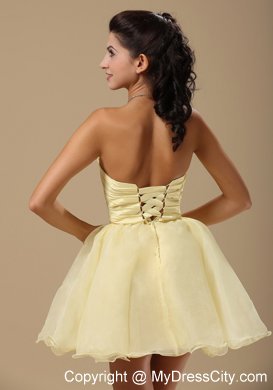 Light Yellow Homecoming Dress With Beading and Ruch Decorate