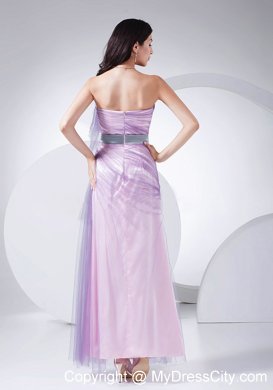 Pink and purple Ankle-length Homecoming Dress with Sash