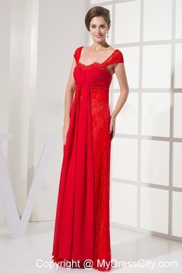 Square Red Homecoming Dress With Lace Over and Cap Sleeves