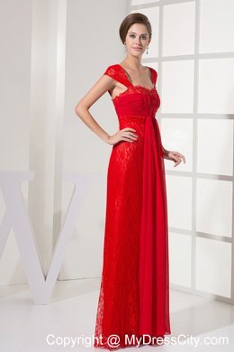 Square Red Homecoming Dress With Lace Over and Cap Sleeves