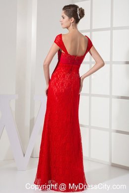 Square Red Homecoming Dress With Lace Over and Cap Sleeves