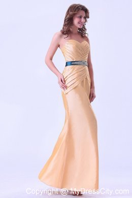 Gold Mermaid Homecoming Dress With Belt and Ruching