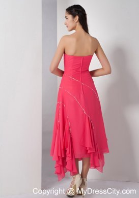 Tea-length Beaded Homecoming Dress in Coral Red with Cloak