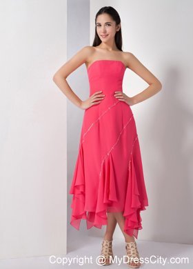 Tea-length Beaded Homecoming Dress in Coral Red with Cloak