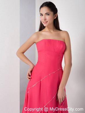 Tea-length Beaded Homecoming Dress in Coral Red with Cloak