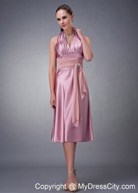 Light Pink Beaded Homecoming Dress Halter Tea-length Design