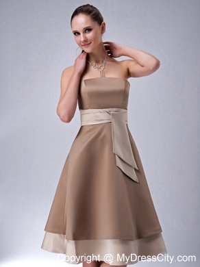 Brand New Brown Tea-length Homecoming Dress Sash Decorate