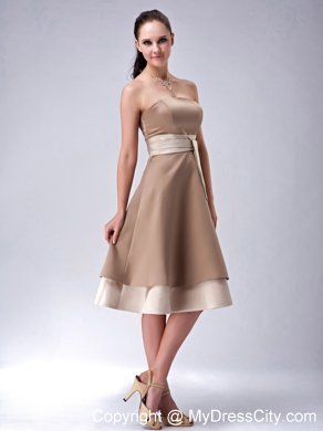 Brand New Brown Tea-length Homecoming Dress Sash Decorate