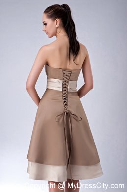 Brand New Brown Tea-length Homecoming Dress Sash Decorate