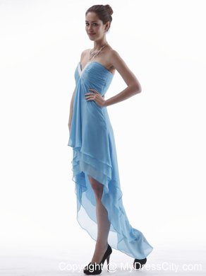 Customize Light Blue High-low Homecoming Dress With V-neck