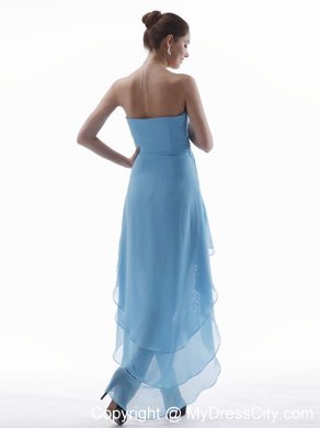 Customize Light Blue High-low Homecoming Dress With V-neck