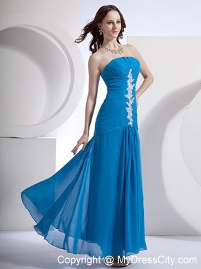 Blue Ankle-length Homecoming Dress With Appliques For Customize