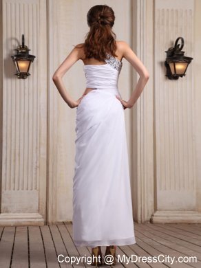 One Shoulder Ankle-length Beaded Keyhole Homecoming Dress For Party